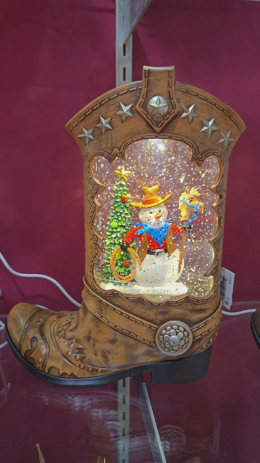 Lighted Swirl Boot with Snowman