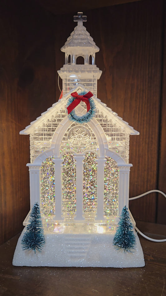 Lighted Swirl Church w/ Tree & Wreath